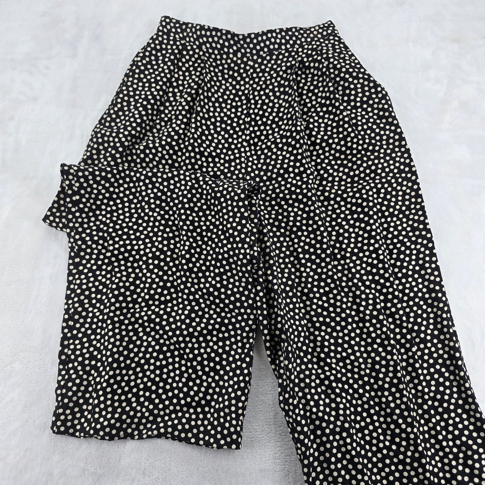 Talbots Wide Leg Pants Womens 10 Polka Dot Black White Rayon High Rise